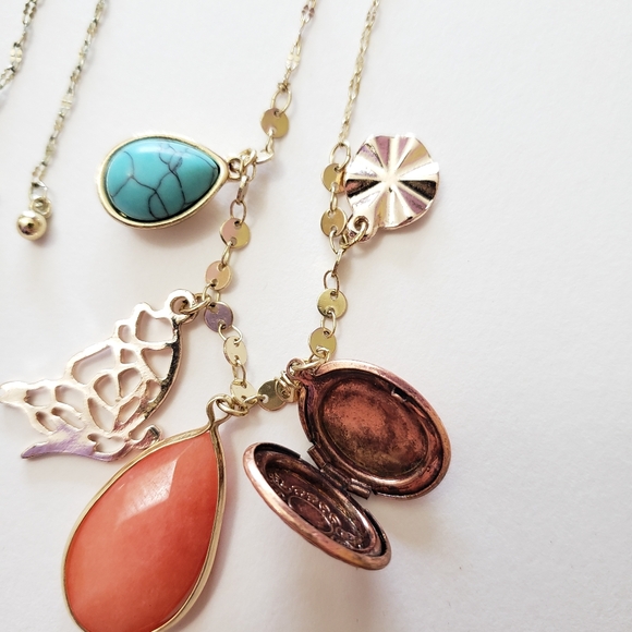 Sliding necklace with butterfly charm and Locket and stone charms - Picture 3 of 7